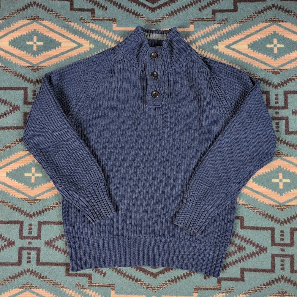 American Eagle Sweater Womens Medium Knit Blue Henley Button Collar Preppy Cute